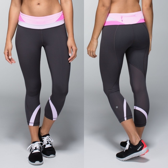 Lululemon‎ Run Inspire Crop II Leggings Womens 4 Gray Pink Pants Tight Running - Picture 1 of 12